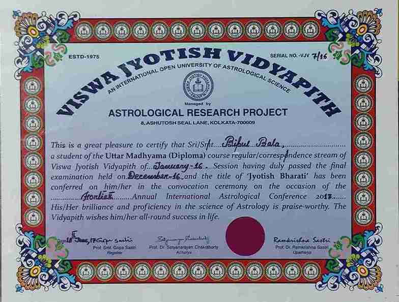 Jyotish Bharati Diploma in Astrology – Dr. Prodyut Acharya, ARP