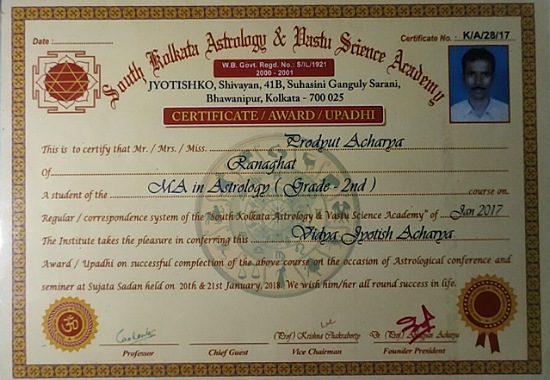 Vidya Jyotish Acharya MA in Astrology – Dr. Prodyut Acharya, SKAVSA