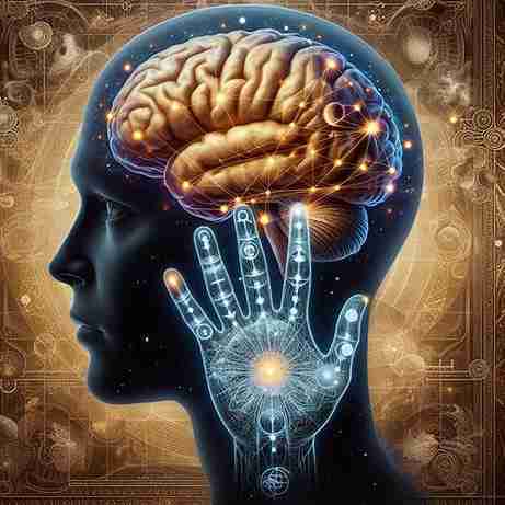 Illustration showing connection between palmistry hand lines and brain lobes in Jyotish